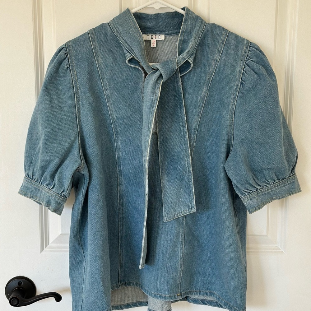 Denim Short Sleeve Tie Top